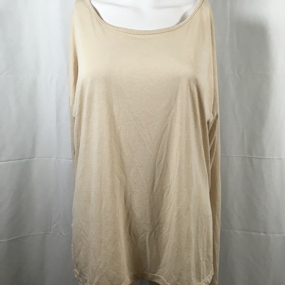 Nike Dri-Fit T-Shirt Womens Sz M Beige Thin Knit Loose Fit Long‎ Sleeve Athletic - Picture 1 of 6
